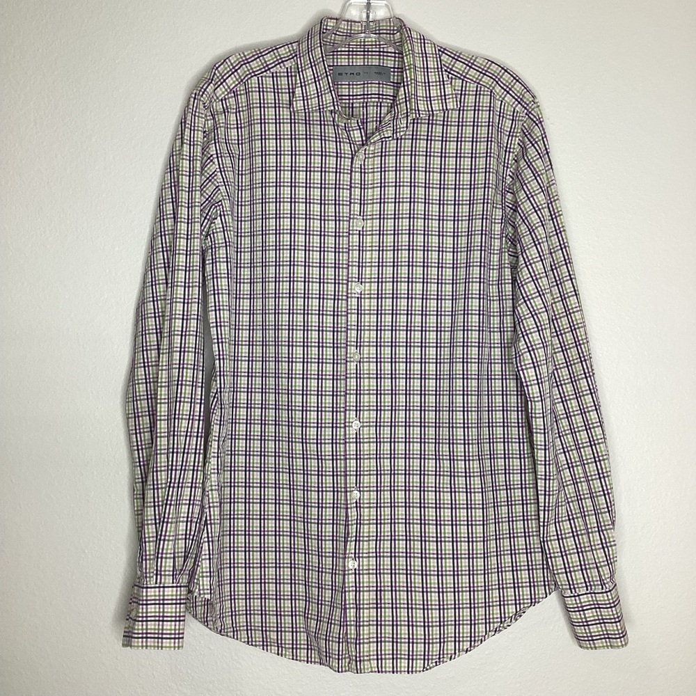 Etro Men’s Plaid Shirt Purple Green IT 41 (L)